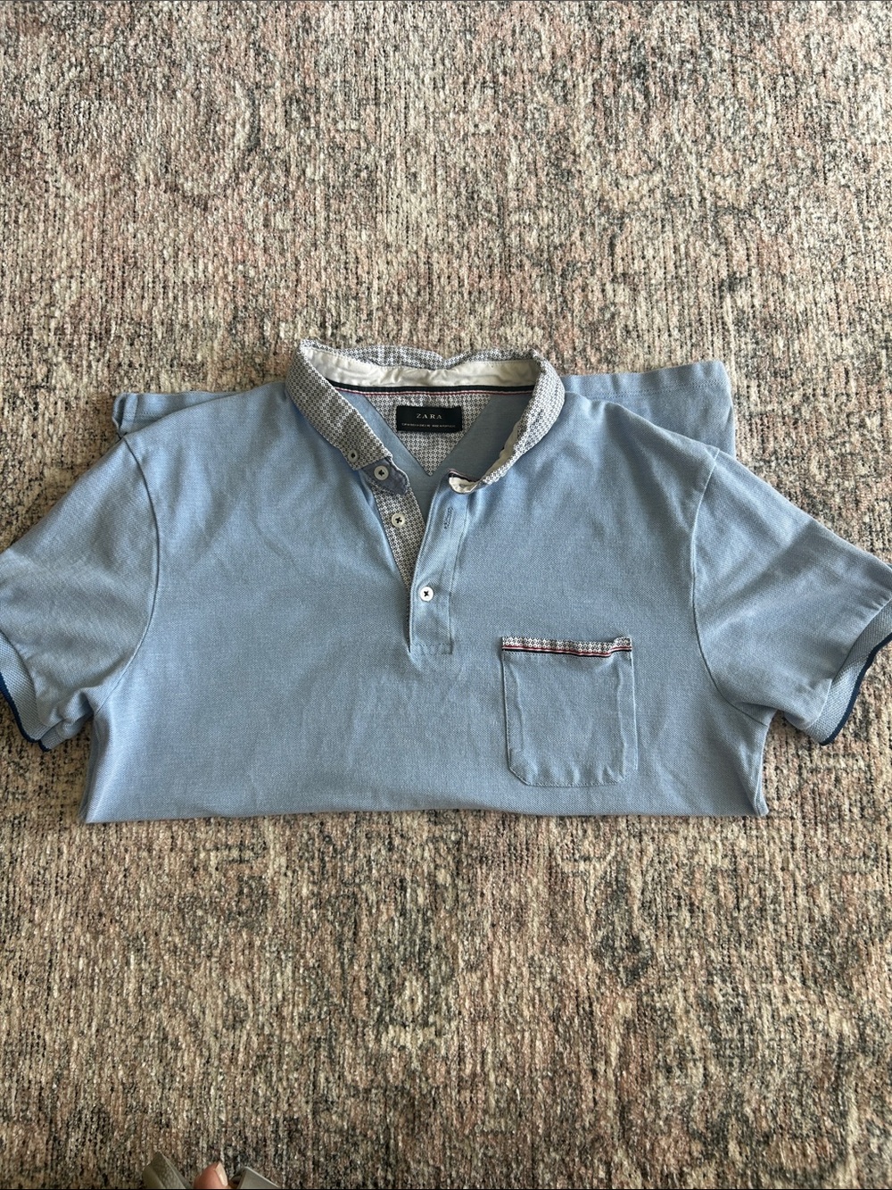 Zara Light Blue Men's Polo with Contrast Trim